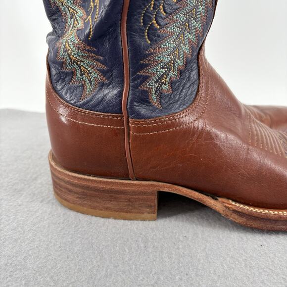 Vintage Lucchese 2000 Boots Womens 6.5B Brown Blue Leather Western Lone Star - Picture 11 of 16